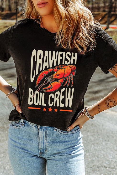 Black CRAWFISH BOIL CREW Graphic Casual T Shirt