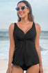 Black Crossed V Neck Adjustable Strap Babydoll Tankini Top