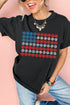 Black Cute Flowers Make Up American Flag Trendy Graphic T Shirt