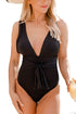Black Deep V Neck Tie Waist One-Piece Swimsuit