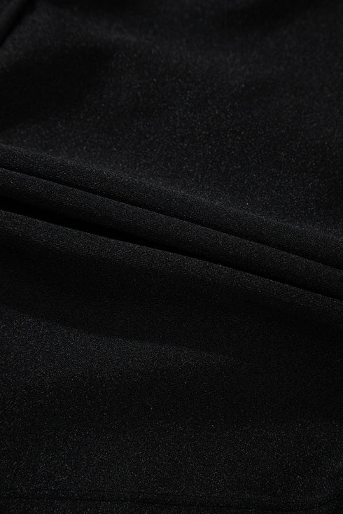 Black Drawstring Ruched High Waist Loose Swim Shorts