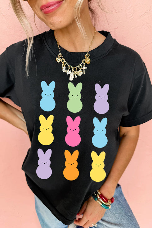 Black Easter Rabbit Print Crew Neck T Shirt