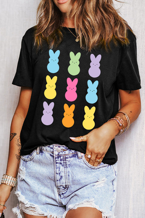 Black Easter Rabbit Print Crew Neck T Shirt