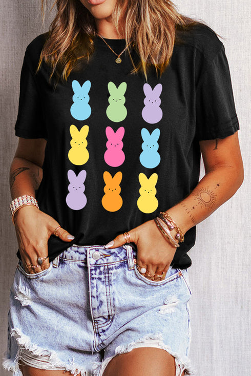 Black Easter Rabbit Print Crew Neck T Shirt