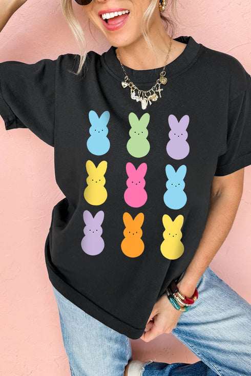 Black Easter Rabbit Print Crew Neck T Shirt