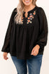 Black Embroidered Swiss Dot Texture Plus Size Blouse