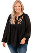 Black Embroidered Swiss Dot Texture Plus Size Blouse