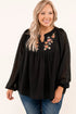 Black Embroidered Swiss Dot Texture Plus Size Blouse