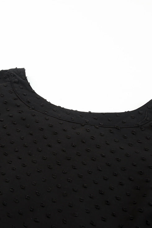 Black Embroidered Swiss Dot Texture Plus Size Blouse