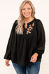 Black Embroidered Swiss Dot Texture Plus Size Blouse
