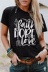 Black Faith Hope Love Graphic Print Short Sleeve T Shirt