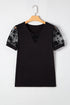Black Flora Lace Patchwork Crew Neck T Shirt