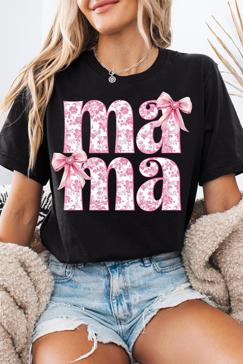 Black Floral Bow Mama Graphic Crewneck Tee