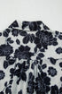 Black Floral Bubble Sleeve Casual Shirt