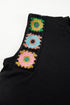 Black Floral Crochet Patched Sleeve Crew Neck Casual Tank Top