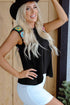 Black Floral Crochet Patched Sleeve Crew Neck Casual Tank Top