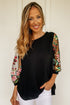 Black Floral Embroidered Sleeve Blouse