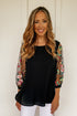 Black Floral Embroidered Sleeve Blouse