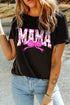 Black Floral MAMA Bow Graphic Crewneck T Shirt