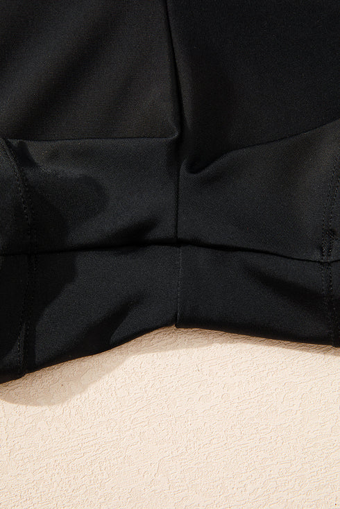 Black Floral Print Twisted Hollowed Back Swim Dress