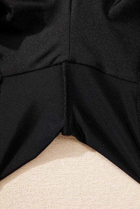 Black Floral Print Twisted Hollowed Back Swim Dress