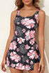 Black Floral Print Twisted Hollowed Back Swim Dress