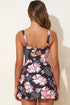Black Floral Print Twisted Hollowed Back Swim Dress
