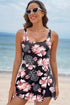 Black Floral Print Twisted Hollowed Back Swim Dress