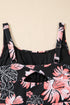 Black Floral Print Twisted Hollowed Back Swim Dress