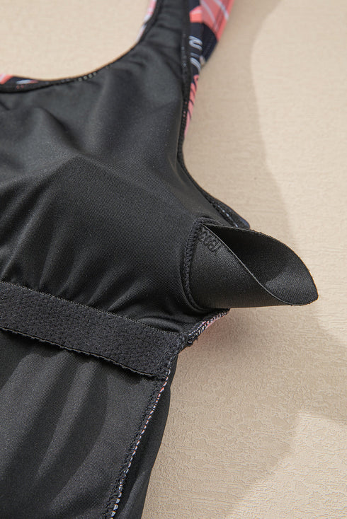 Black Floral Print Twisted Hollowed Back Swim Dress