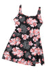 Black Floral Print Twisted Hollowed Back Swim Dress