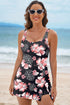 Black Floral Print Twisted Hollowed Back Swim Dress