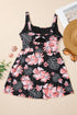 Black Floral Print Twisted Hollowed Back Swim Dress