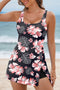 Black Floral Print Twisted Hollowed Back Swim Dress
