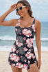 Black Floral Print Twisted Hollowed Back Swim Dress