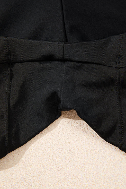 Black Floral Print Twisted Hollowed Back Swim Dress