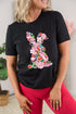 Black Floral Rabbit Graphic Easter Fashion Tee