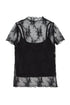 Black Floral Sheer Mesh Short Sleeve Mock Neck Blouse