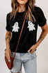 Black Ghost Halloween Print Crew Neck T Shirt