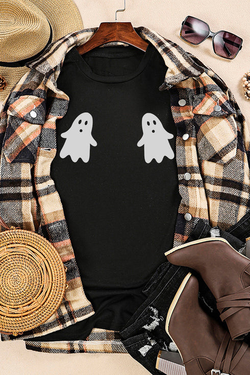 Black Ghost Halloween Print Crew Neck T Shirt