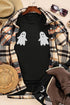 Black Ghost Halloween Print Crew Neck T Shirt