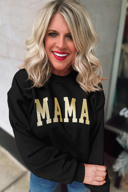 Black Glitter Mama Graphic Pullover Sweatshirt