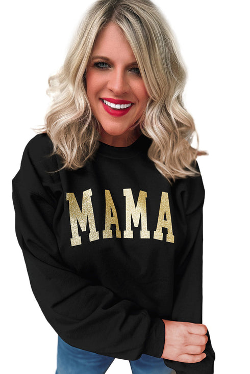 Black Glitter Mama Graphic Pullover Sweatshirt