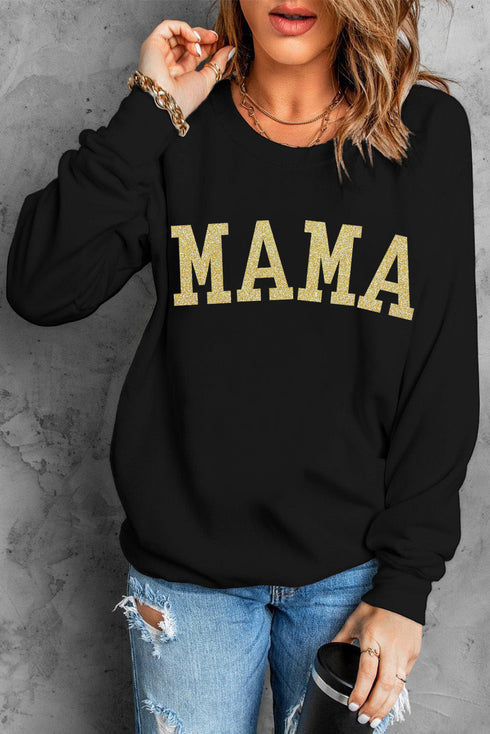 Black Glitter Mama Graphic Pullover Sweatshirt