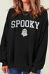 Black Glitter SPOOKY Ghost Pattern Crew Neck Halloween Sweatshirt