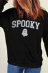 Black Glitter SPOOKY Ghost Pattern Crew Neck Halloween Sweatshirt