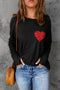 Black Heart Shape Glitter Pattern Print Long Sleeve Top