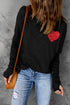 Black Heart Shape Glitter Pattern Print Long Sleeve Top