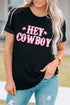 Black Hey Cowboy Letters Crew Neck T-Shirt