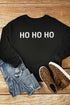 Black Ho Ho Ho Glitter Print Long Sleeve Pullover Sweatshirt